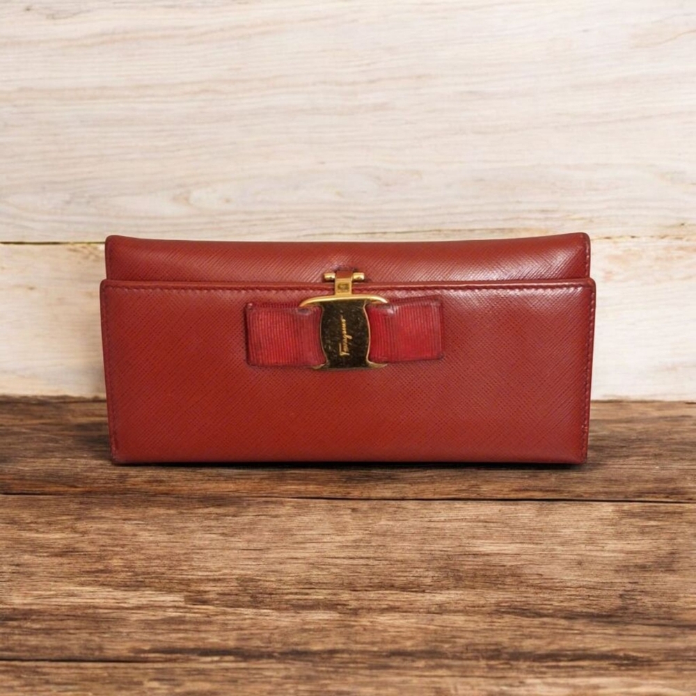 Ferragamo Red Wallet with Bow Accent